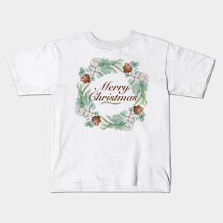 Christmas Watercolor Wreath With Berries Kids T-Shirt